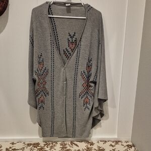 Gray Patterned Stitched Bohemain Women's Sweater Oversized Medium
